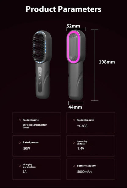 Wireless Straight Curling Hair Comb Heating Negative Ion Hair Straightener Rechargeable Anti-scalding Electric Hair Care Brushes