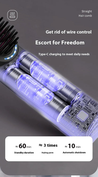 Wireless Straight Curling Hair Comb Heating Negative Ion Hair Straightener Rechargeable Anti-scalding Electric Hair Care Brushes